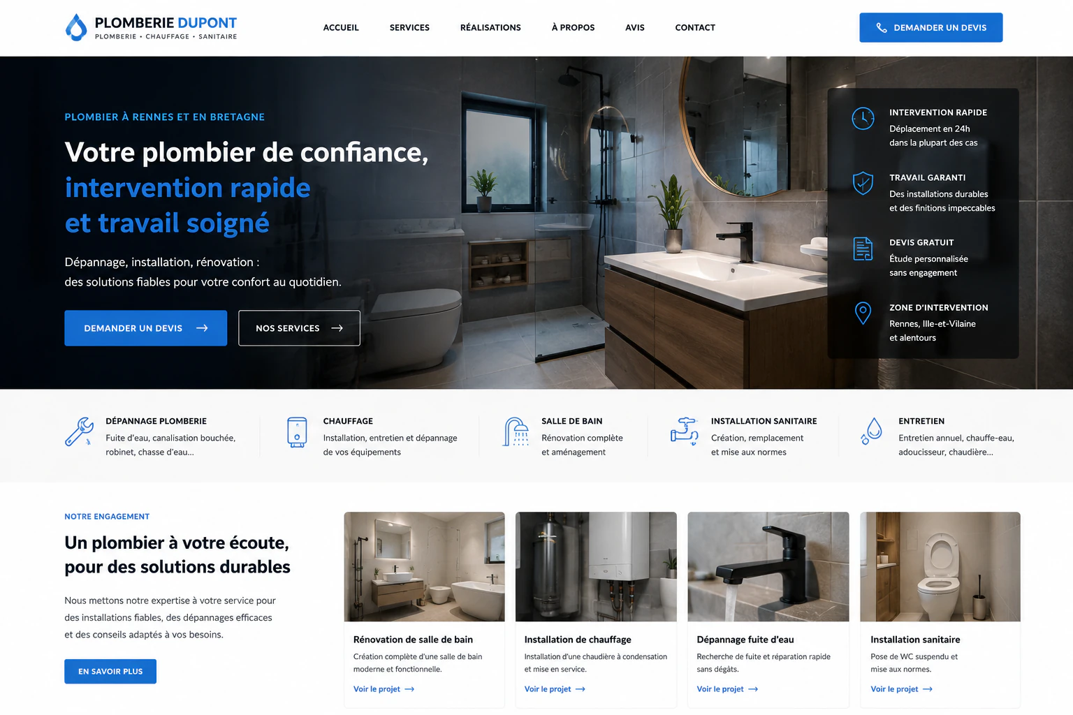 Exemple de landing page pour plombier local